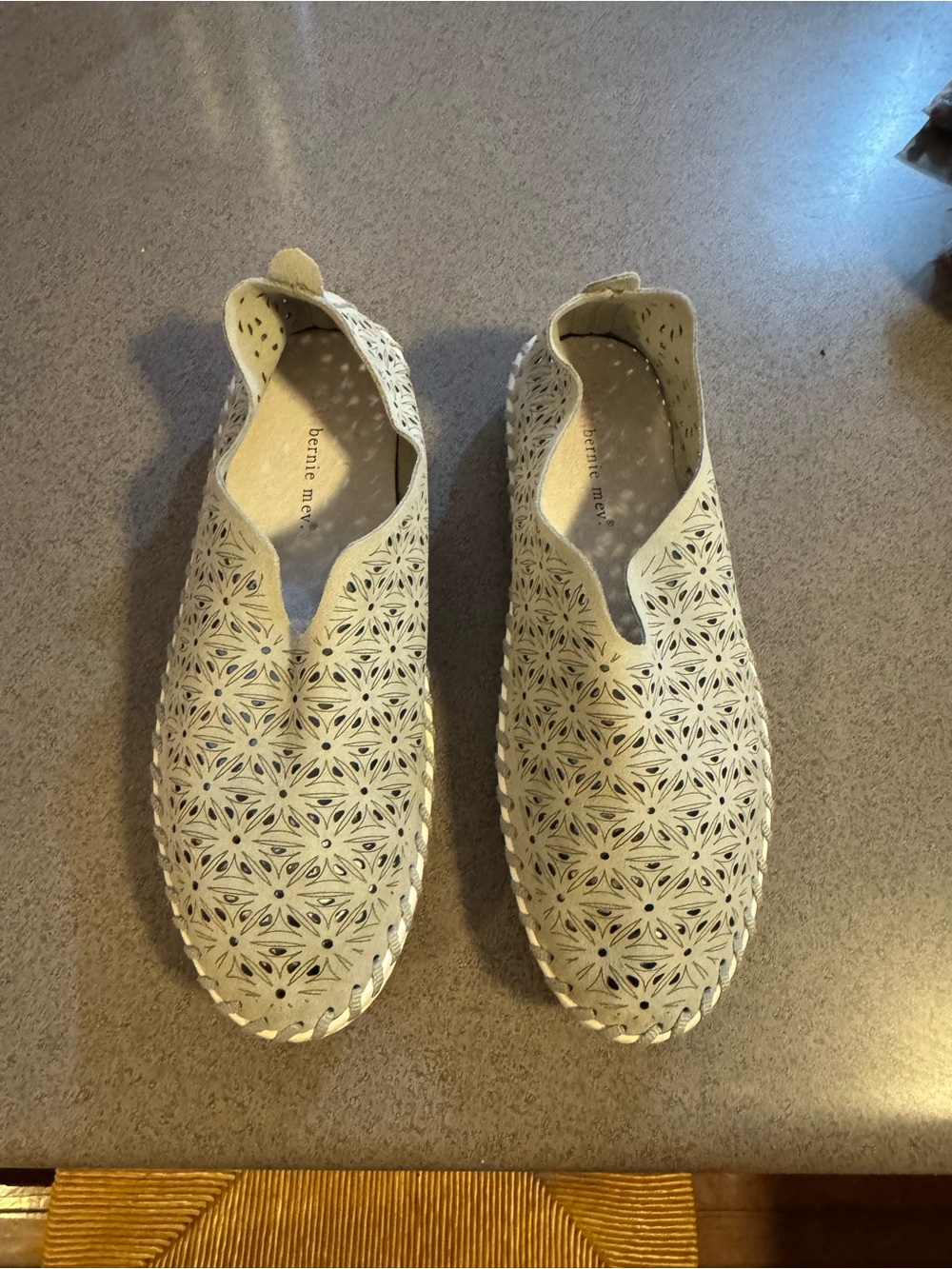 bernie mev. Laser-Cut Slip-On Flats in Light Beige